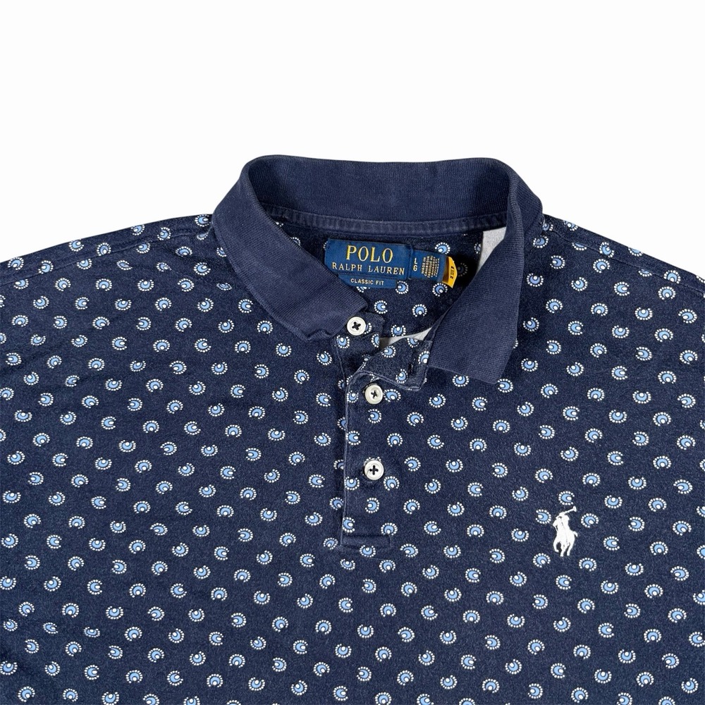 Polo Ralph Lauren Shirt Mens Large Classic Fit Blue Stretch Golf AOP Cotton Golf